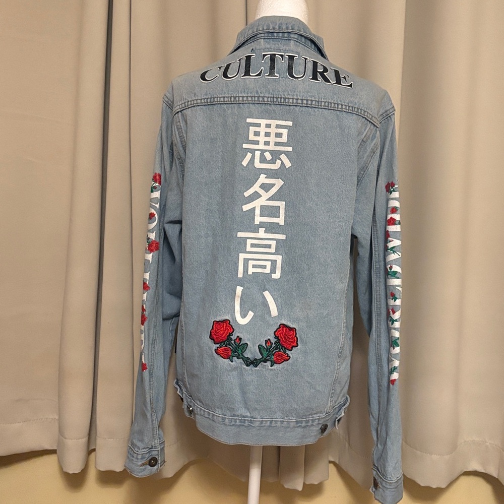 Brooklyn Cloth Light Blue Denim Jacket with Red Rose Embroidery M - Picture 2 of 9